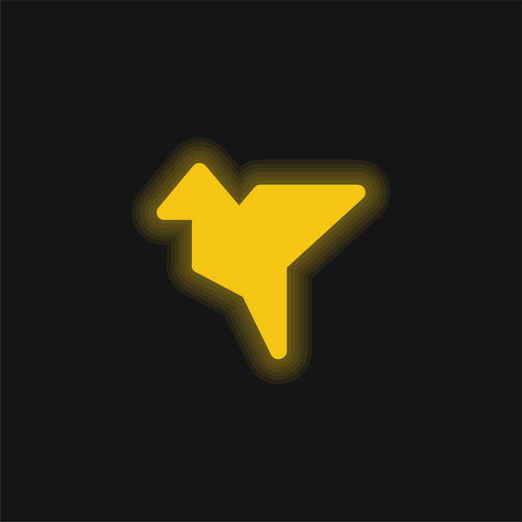 Bird Shape Origami yellow glowing neon icon - Vector, Image