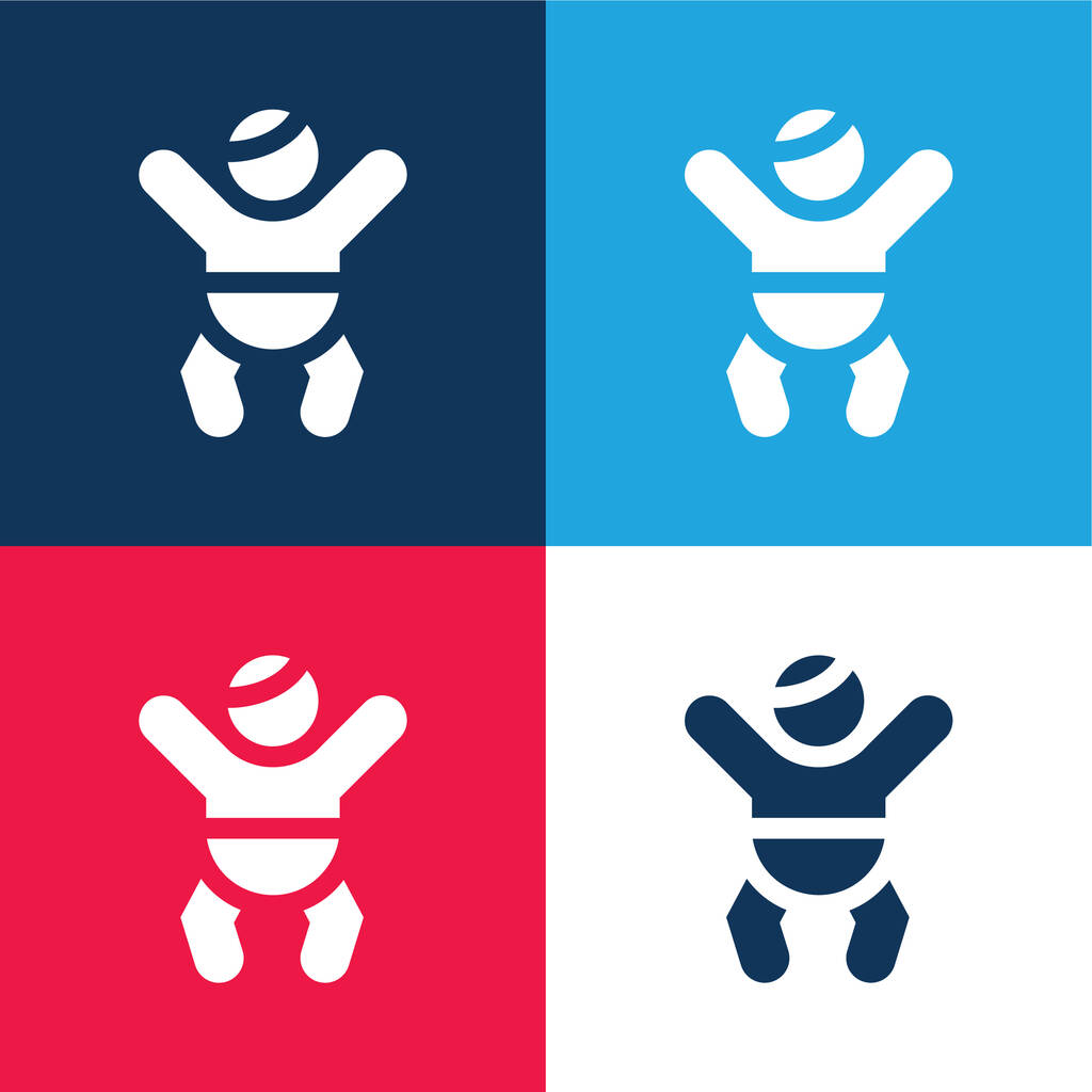 赤ちゃん青と赤の4色の最小アイコンセット - ベクター画像