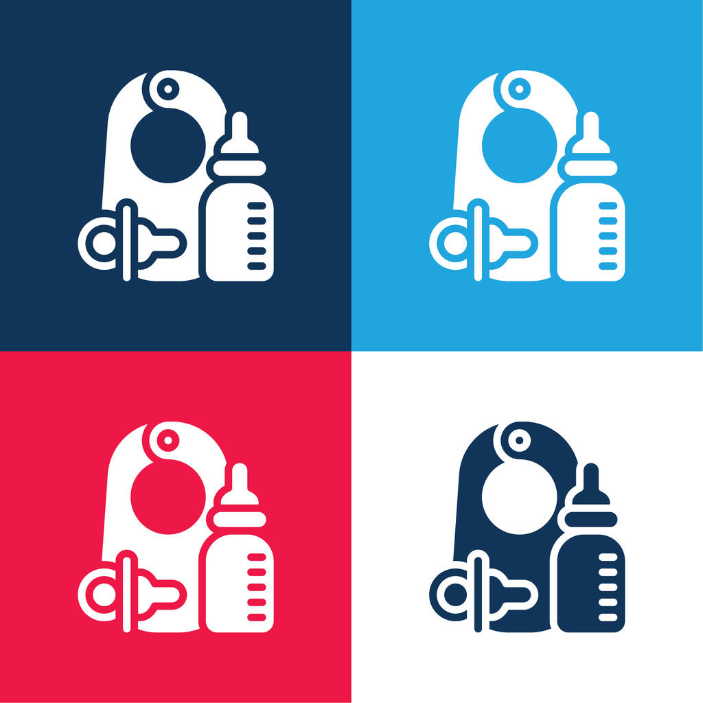 Baba termékek kék és piros négy szín minimális ikon készlet - Vektor, kép
