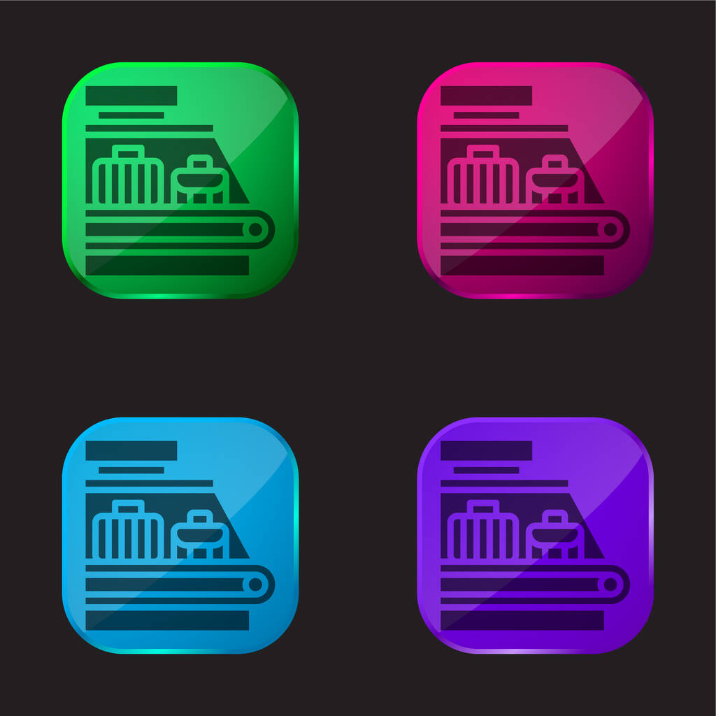 Bagage icône bouton en verre quatre couleurs - Vecteur, image