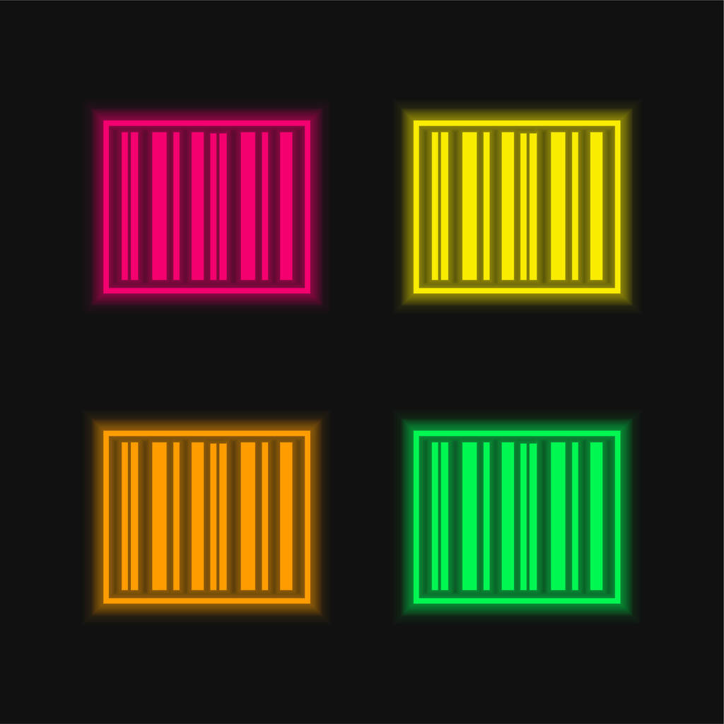 Etiqueta engomada de código de barras de cuatro colores brillante icono de vectores de neón - Vector, Imagen