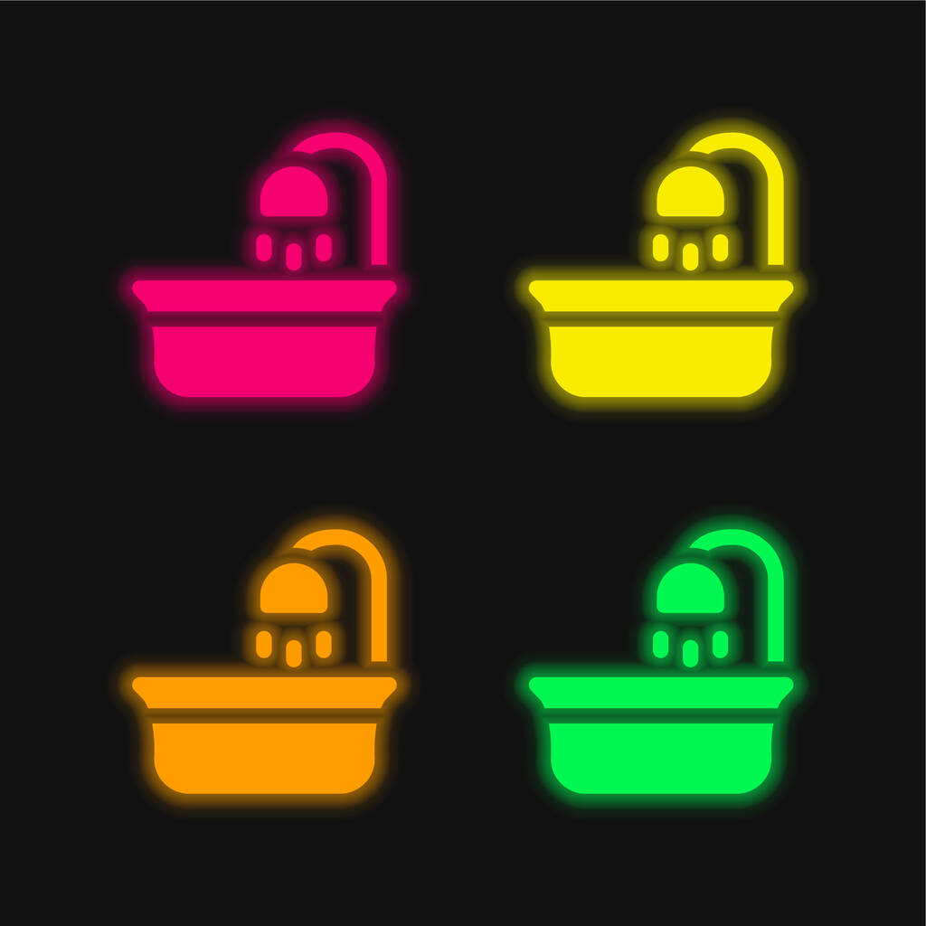 Bebé bañera de cuatro colores brillante icono de vectores de neón - Vector, imagen