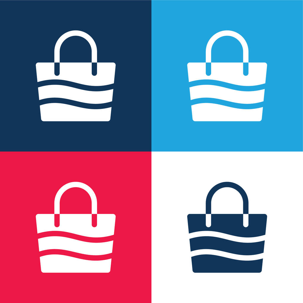 Bolsa de playa azul y rojo de cuatro colores mínimo icono conjunto - Vector, Imagen
