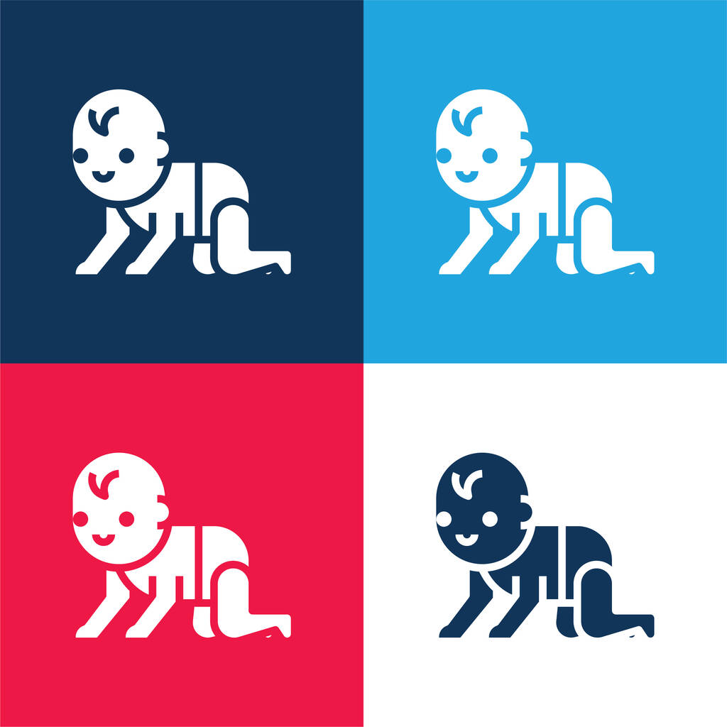 Baby blue and red four color minimal icon set - Vector, Image