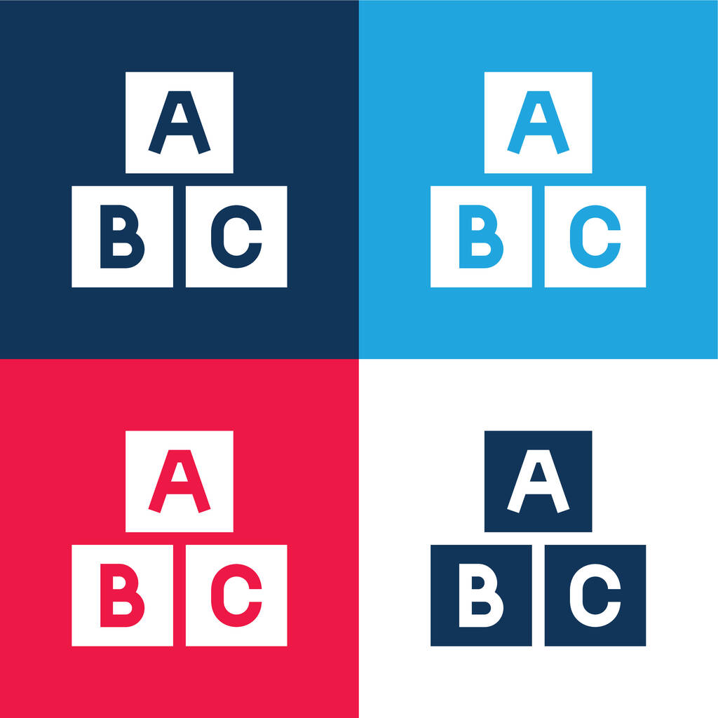 青と赤の4色の最小アイコンセットをブロック - ベクター画像