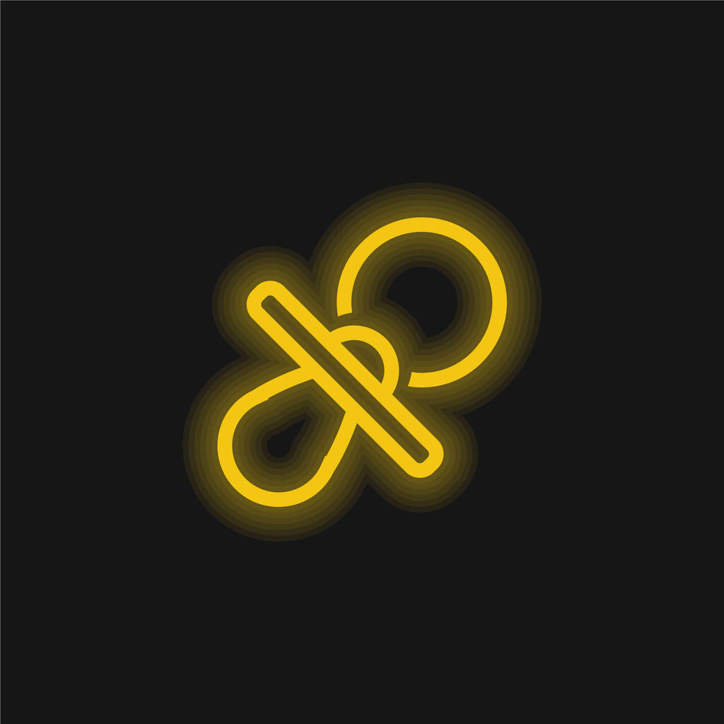 Baby Pacifier Контур желтый светящийся неоновый значок - Вектор,изображение
