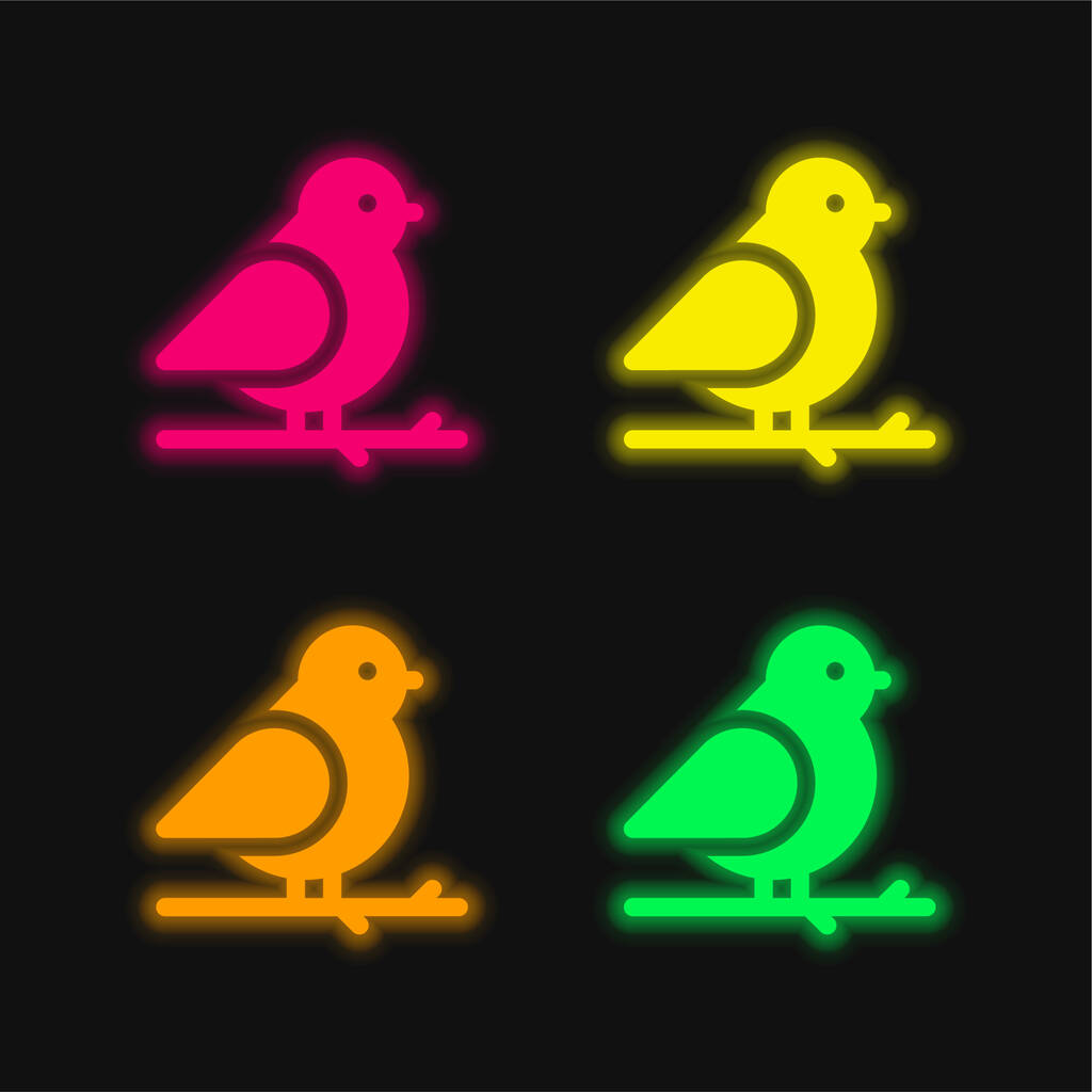 鳥4色輝くネオンベクトルアイコン - ベクター画像