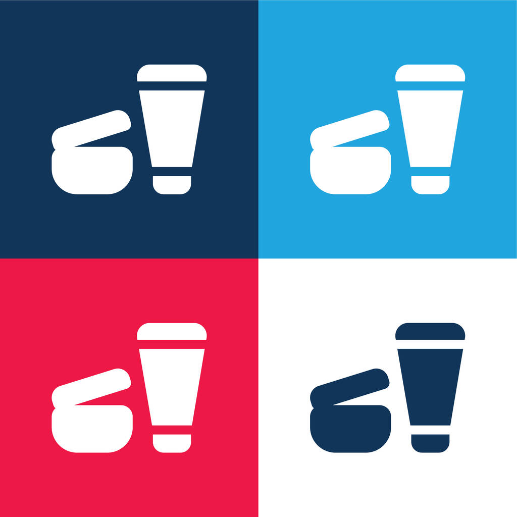 Ensemble d'icônes minime bleu et rouge quatre couleurs - Vecteur, image