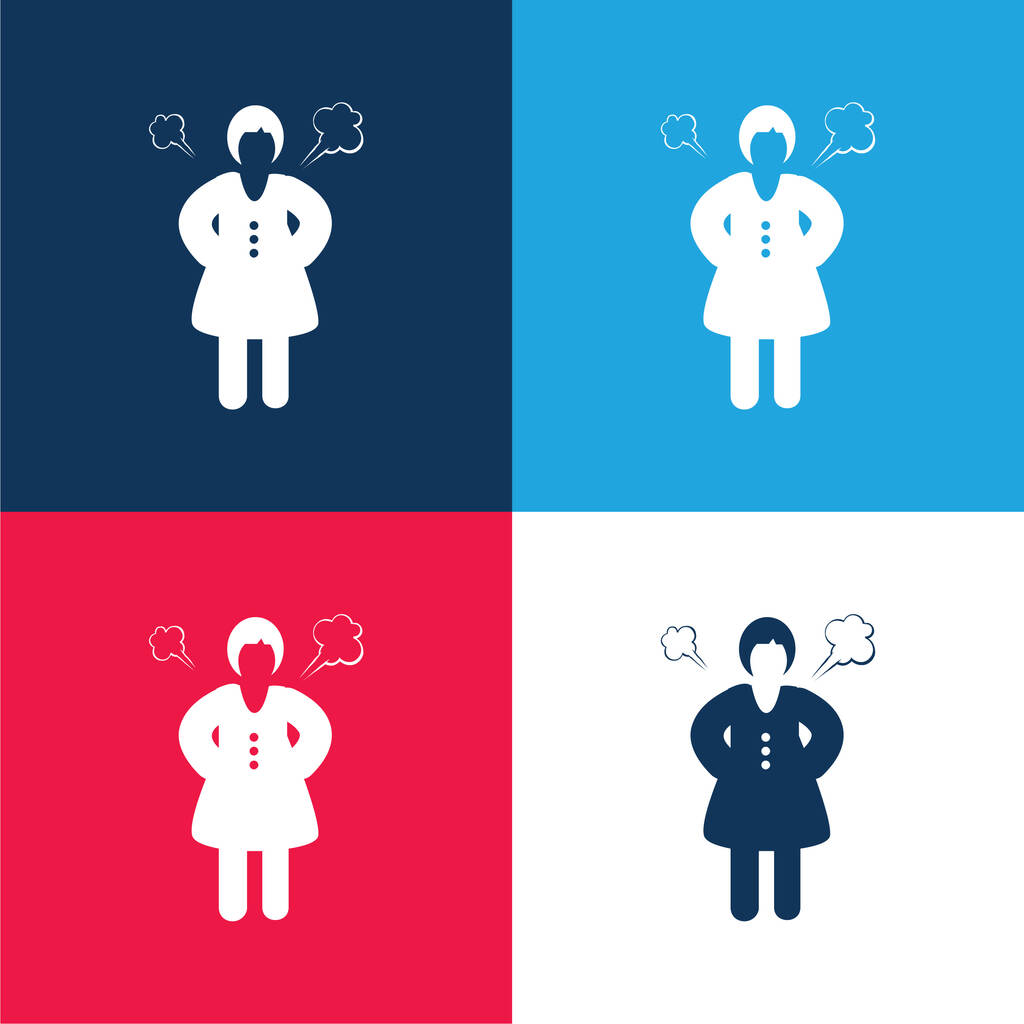 Angry Woman blue and red four color minimal icon set - Vector, Image