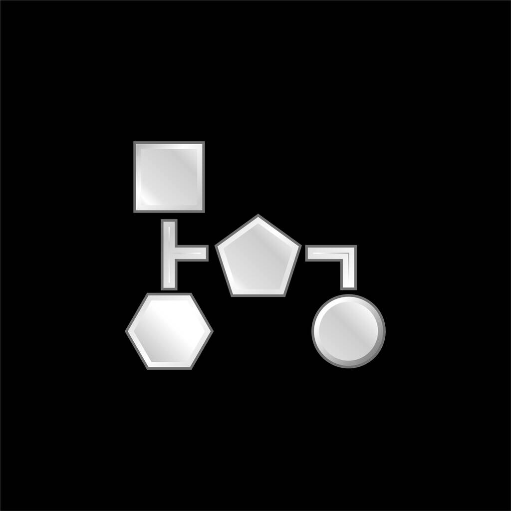 Блок Схема чорних геометричних фігур срібна металева ікона
 - Вектор, зображення