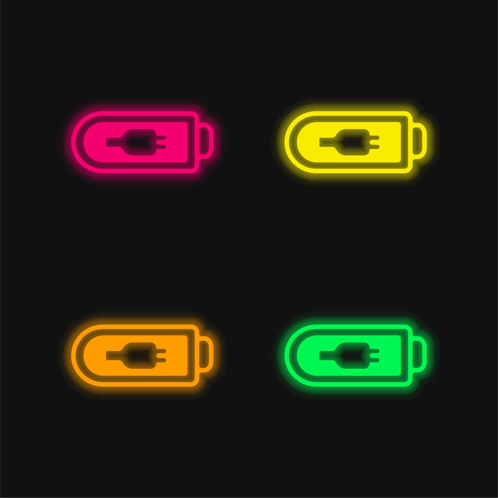 Battery Empty Symbol four color glowing neon vector icon - Vector, Image