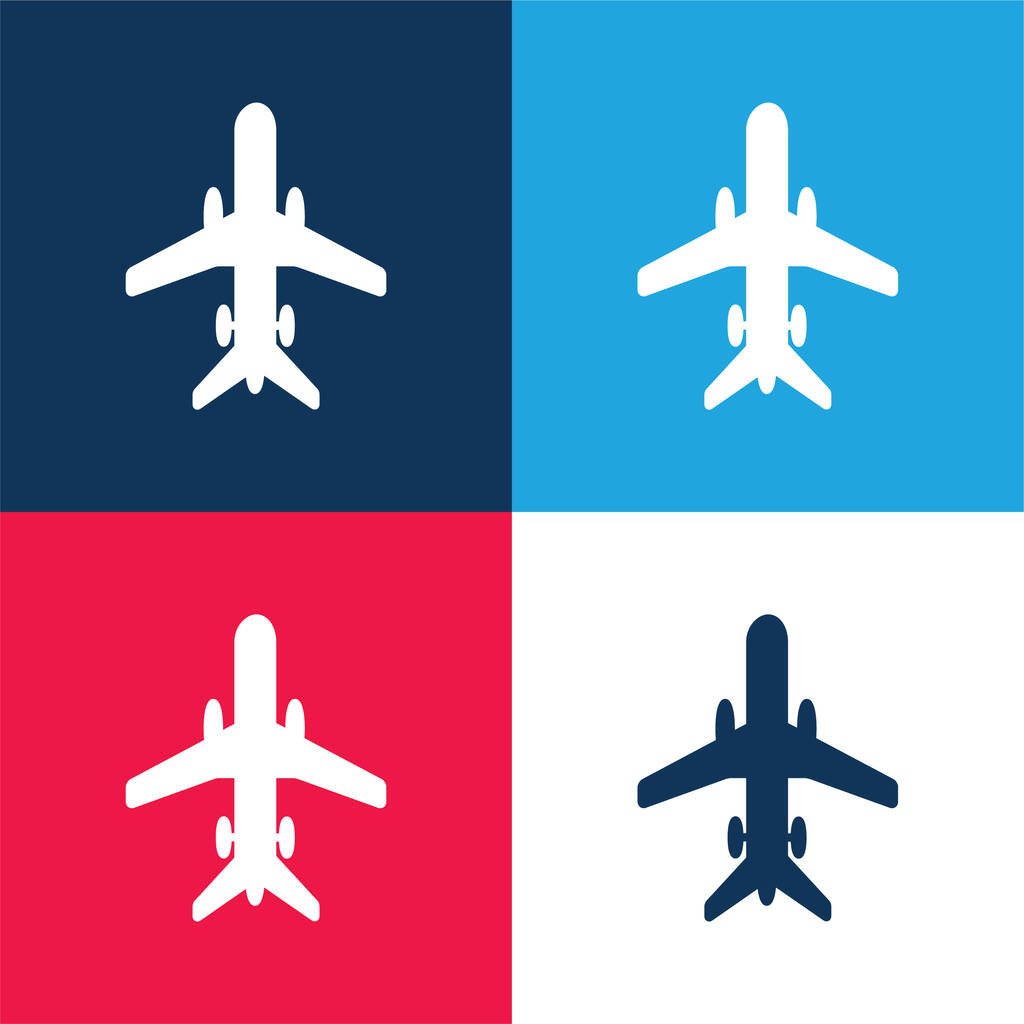 Vliegtuig met wielen blauw en rood vier kleuren minimale pictogram set - Vector, afbeelding