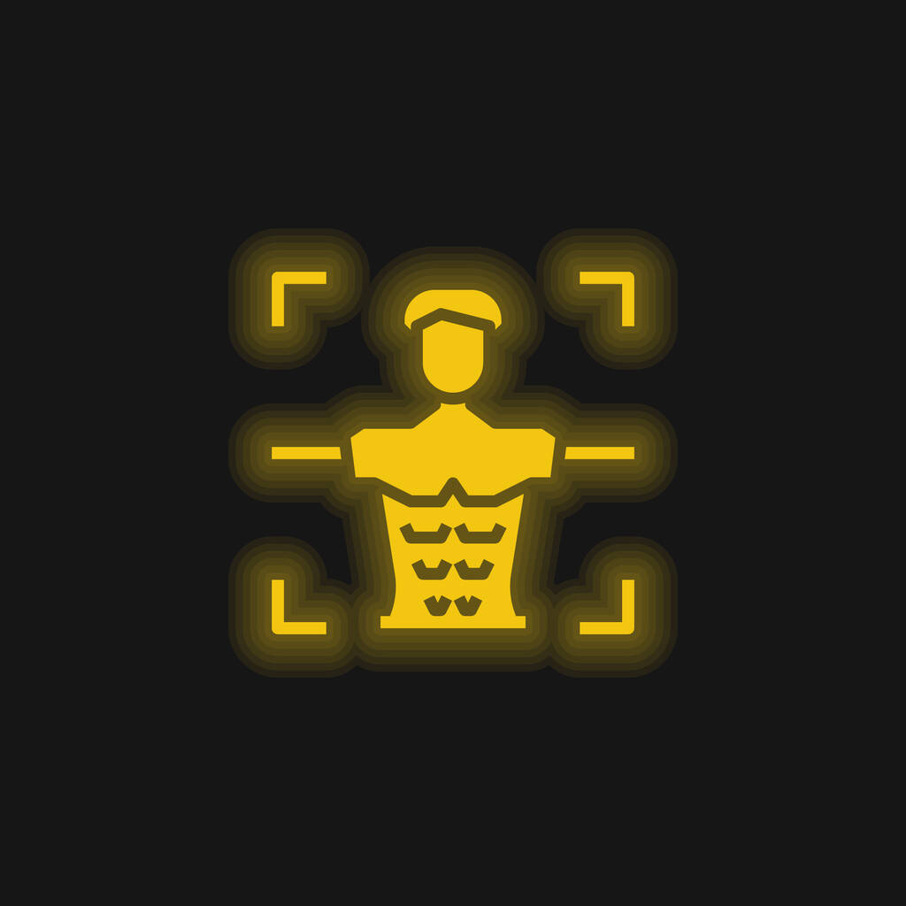 Cuerpo Escaneo amarillo brillante icono de neón - Vector, Imagen