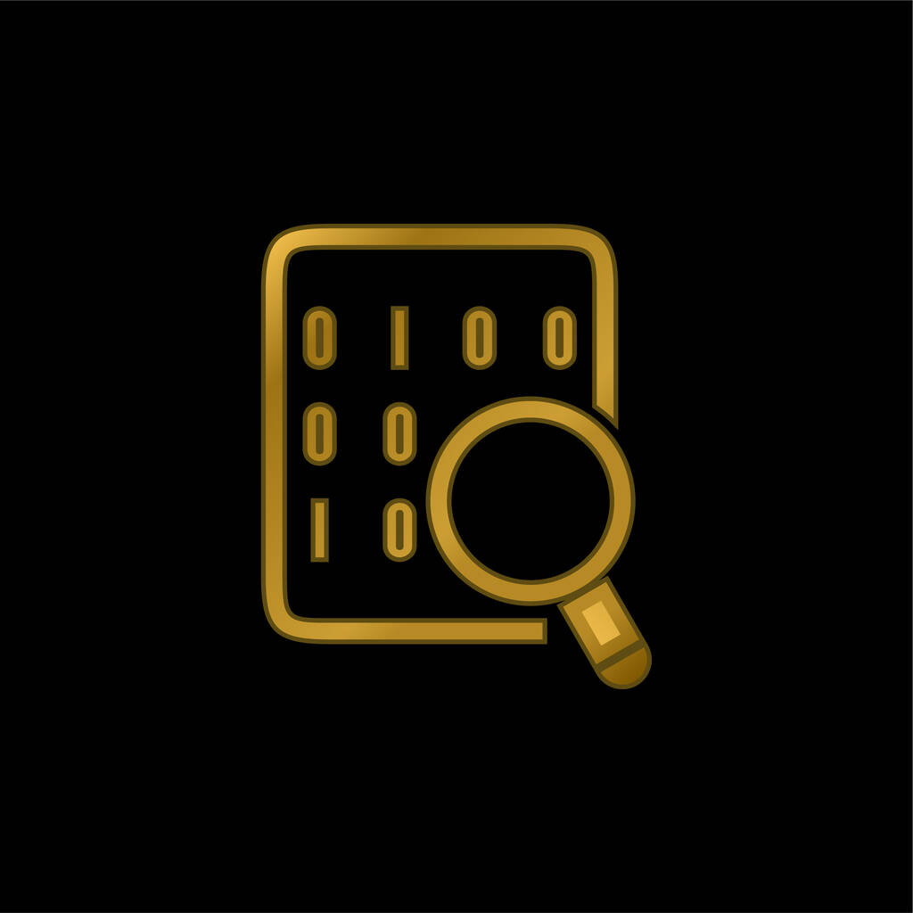Binärcodes auf Datenblatt mit Lupe vergoldet metallisches Symbol oder Logo-Vektor - Vektor, Bild