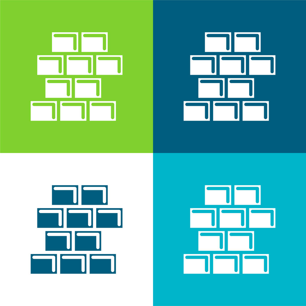 Cihlová zeď Byt čtyři barvy minimální ikona nastavena - Vektor, obrázek