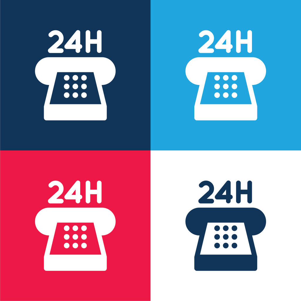 24 Servicio azul y rojo de cuatro colores mínimo icono conjunto - Vector, Imagen