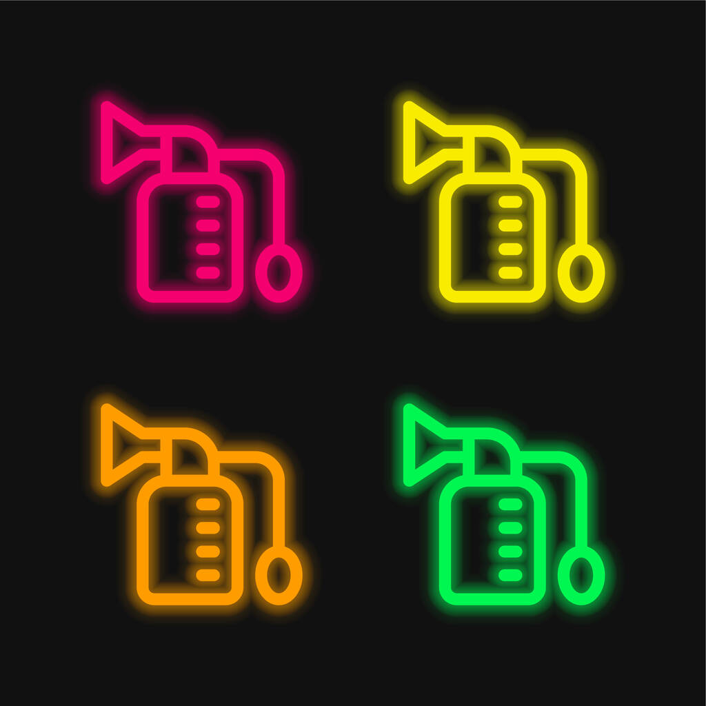 Göğüs Pompası: Parlayan dört renk neon vektör simgesi - Vektör, Görsel