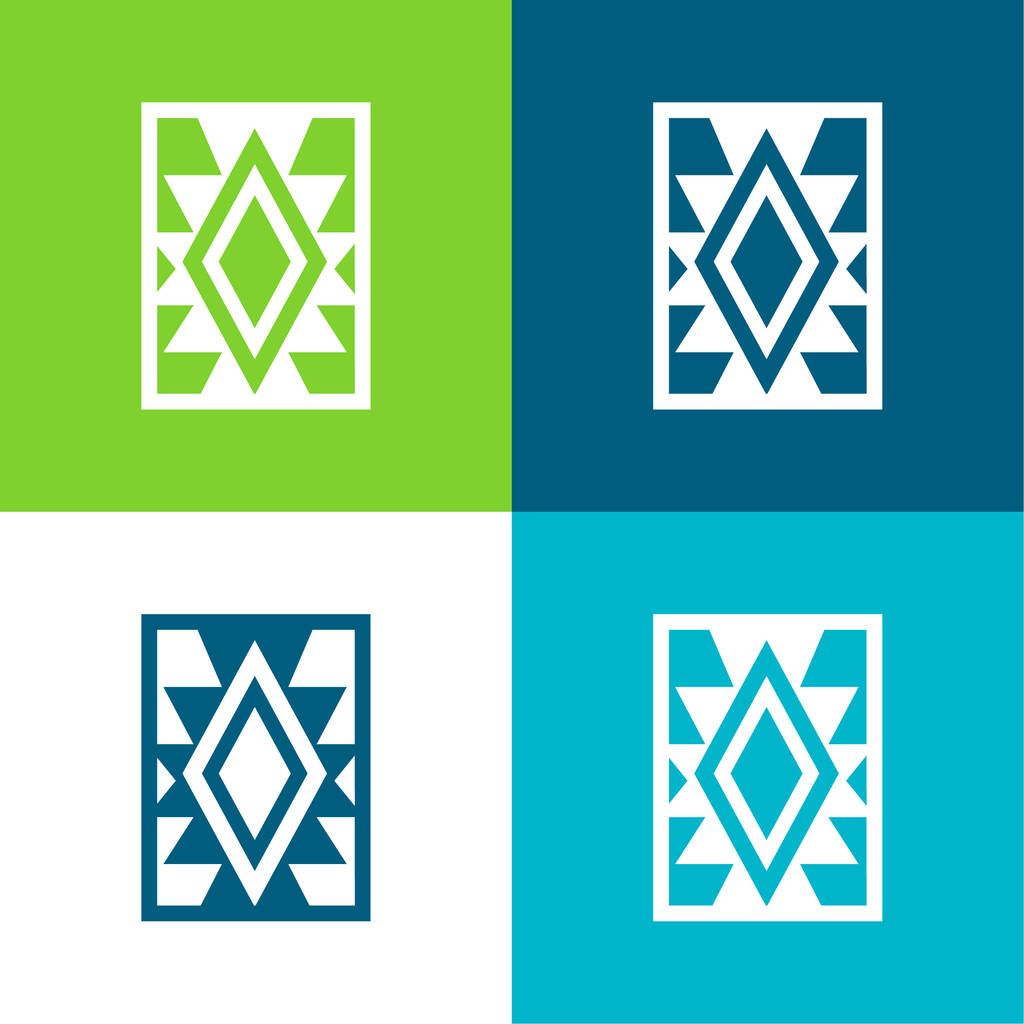 Alfombra Artesanal de México Piso de cuatro colores mínimo icono conjunto - Vector, imagen