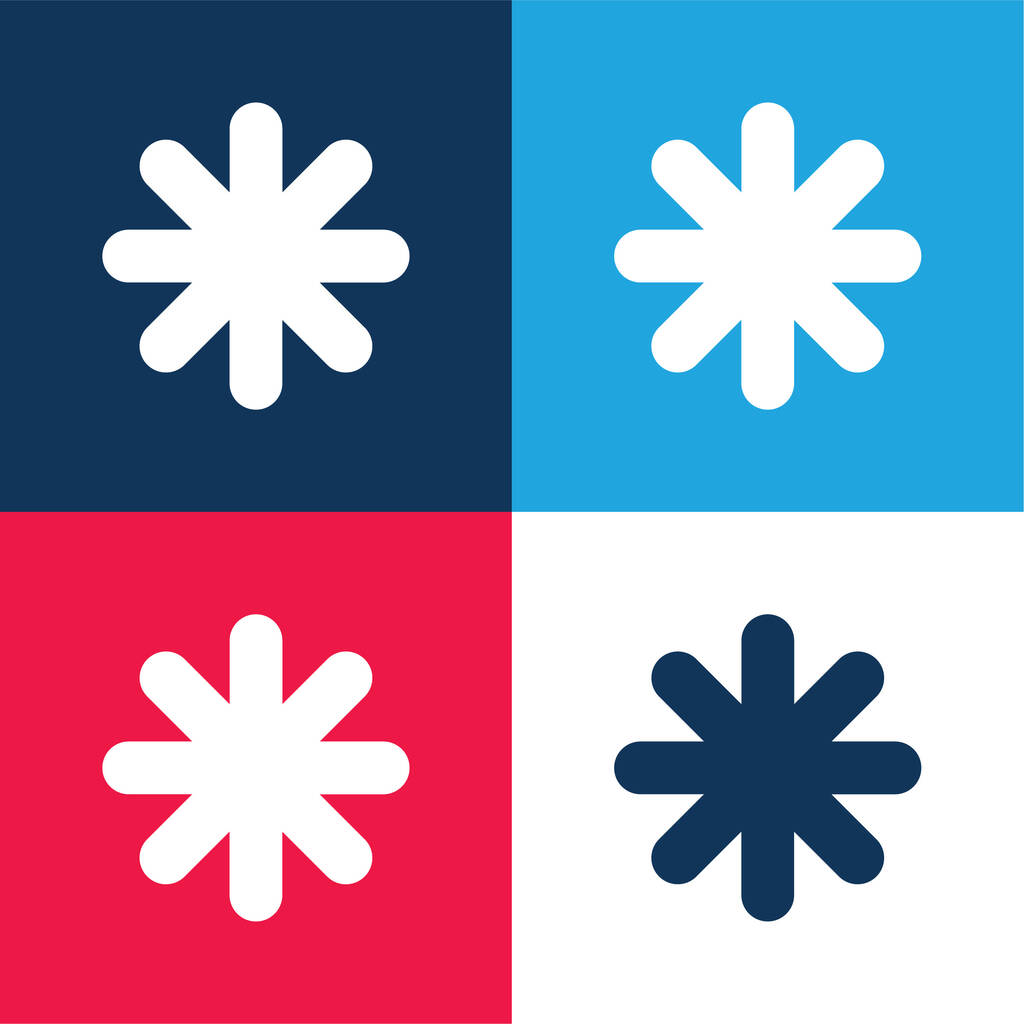 Asterisk Black Star Shape blauw en rood minimaal vier kleuren icoon set - Vector, afbeelding