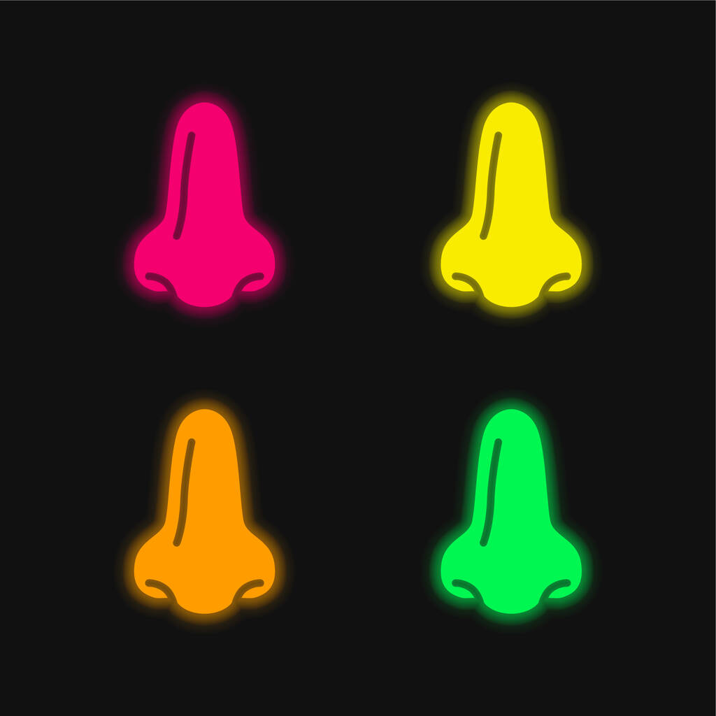 Nariz grande ícone de vetor de néon brilhante de quatro cores - Vetor, Imagem