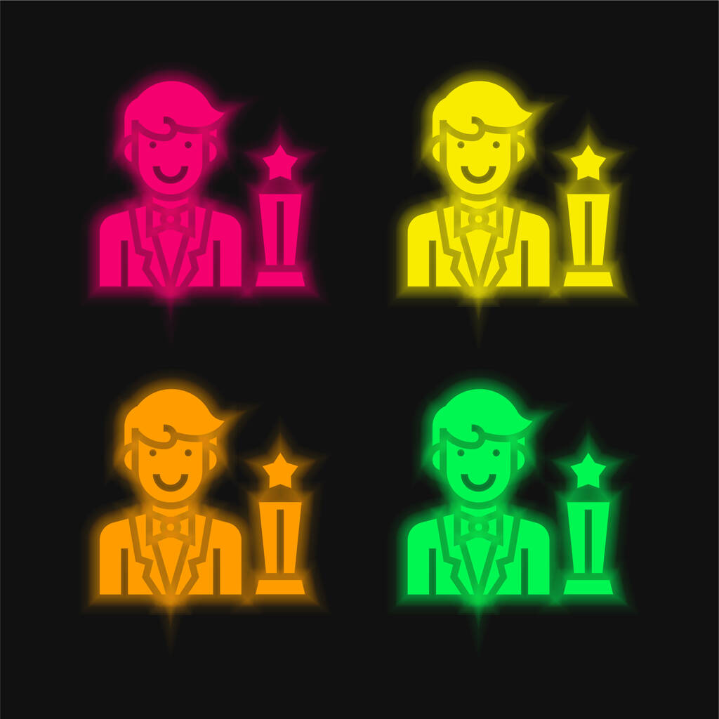Actor négy szín izzó neon vektor ikon - Vektor, kép