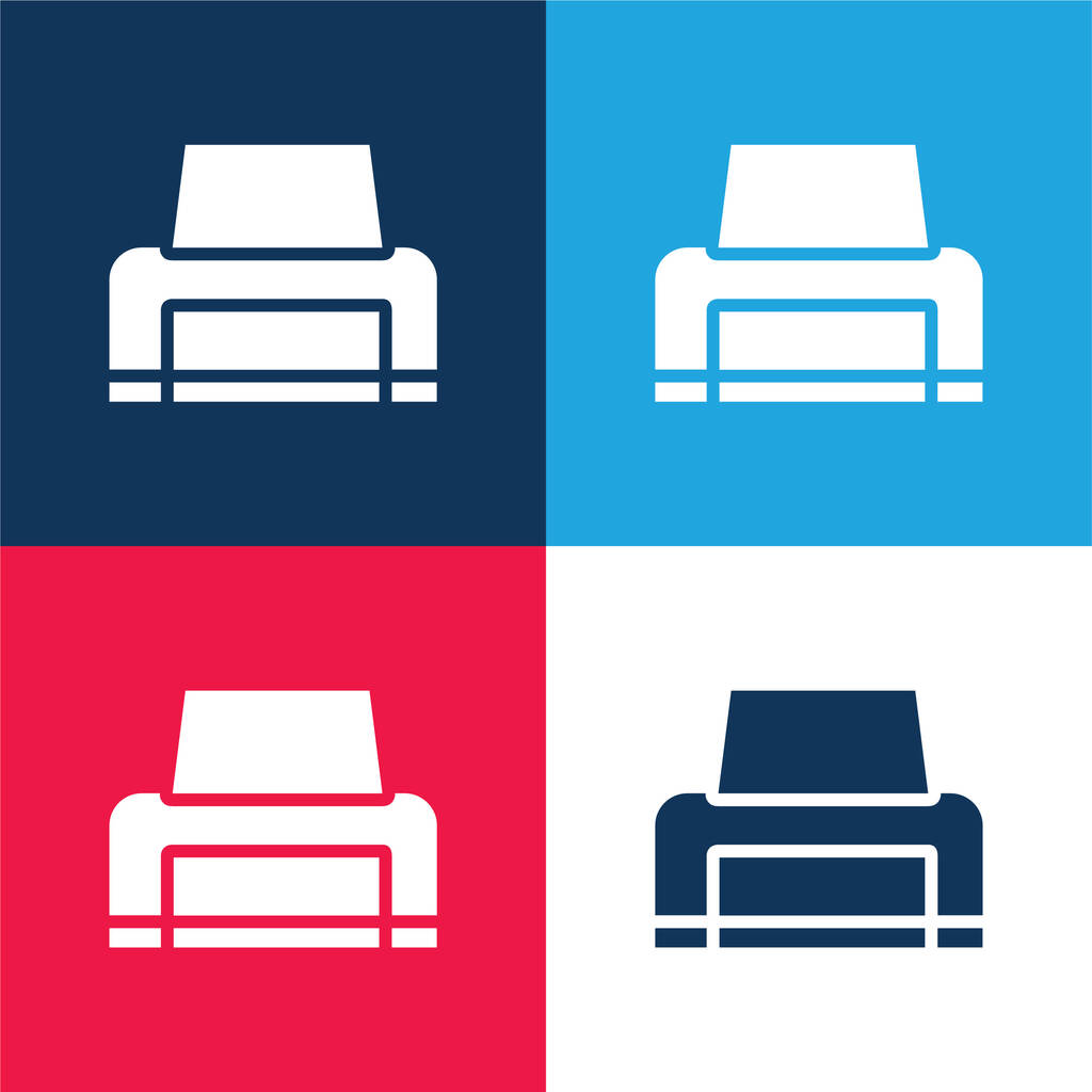Czarna drukarka niebieski i czerwony zestaw czterech kolorów minimalny zestaw ikon - Wektor, obraz
