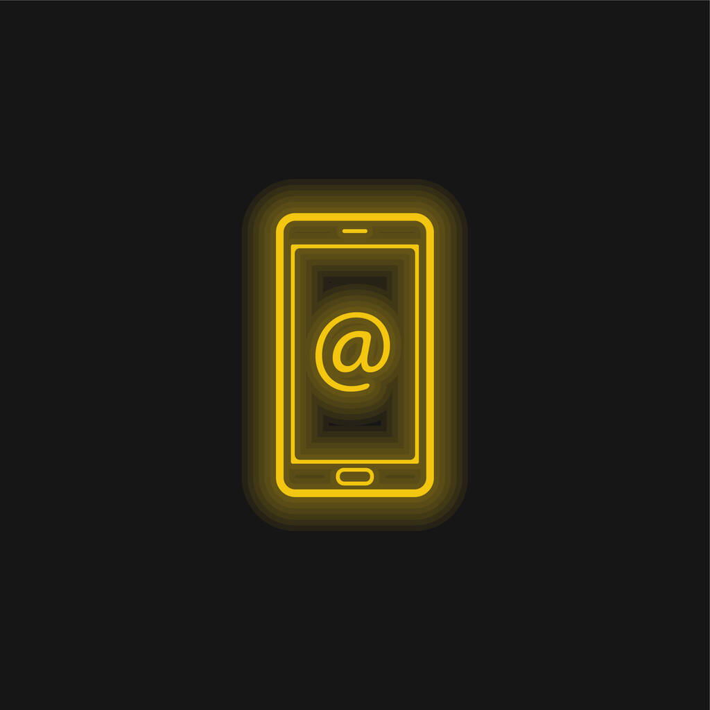 Arroba Symbol On Phone Screen yellow glowing neon icon - Vector, Image