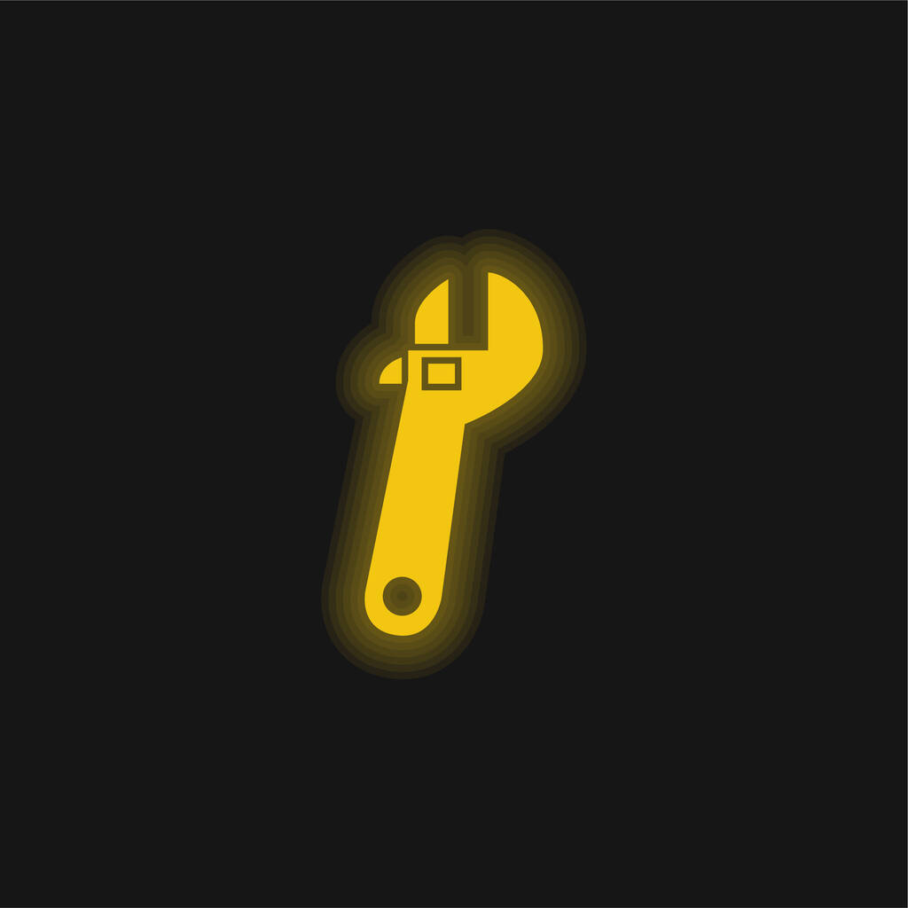レンチツールを調整する黄色の輝くネオンアイコン - ベクター画像