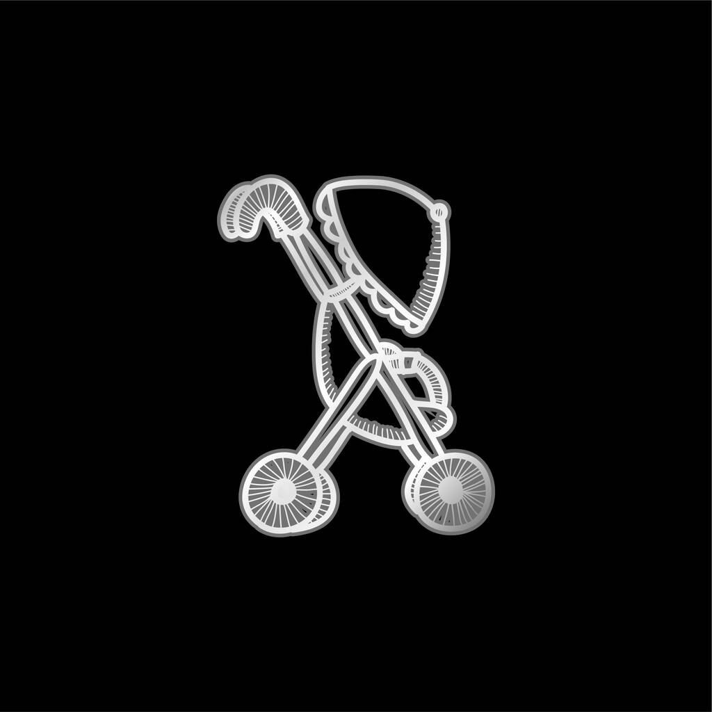 Baby Cart mit einem Regenschirm versilbert Metallic-Symbol - Vektor, Bild