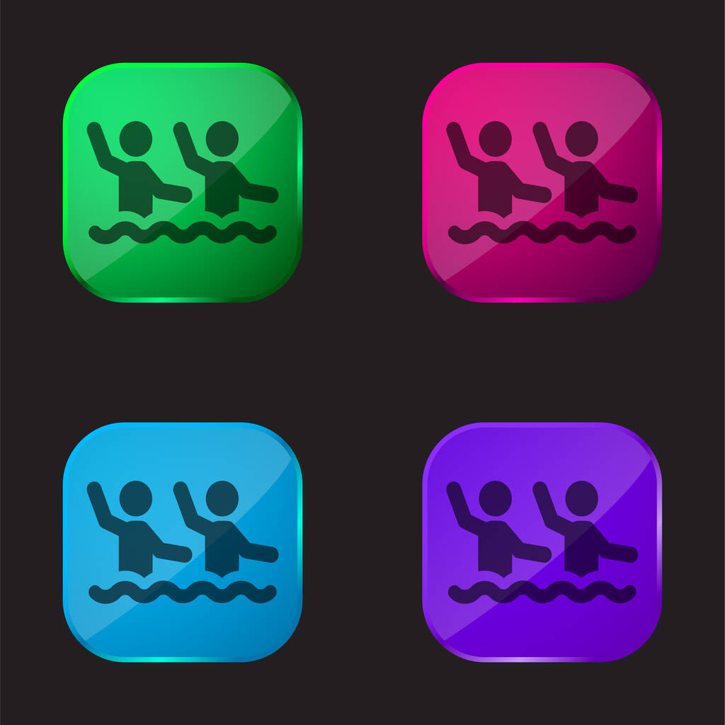 Aqua Gym ícone botão de vidro de quatro cores - Vetor, Imagem