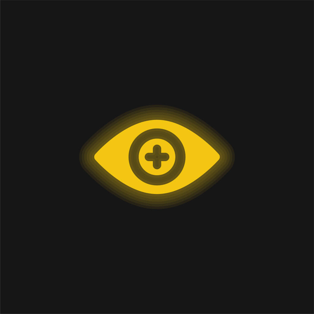 Bionische Kontaktlinse gelb leuchtendes Neon-Symbol - Vektor, Bild