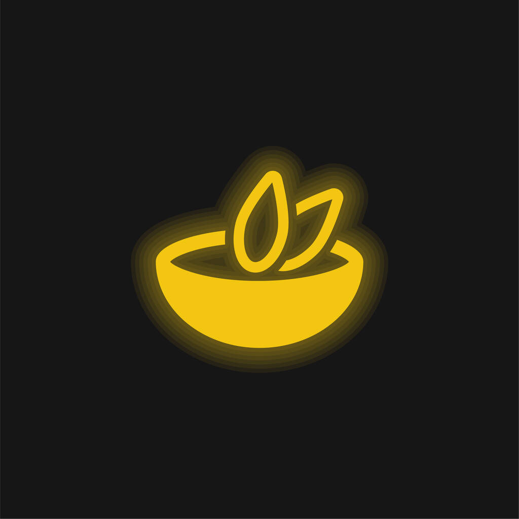 スープのボウル黄色の輝くネオンアイコン - ベクター画像