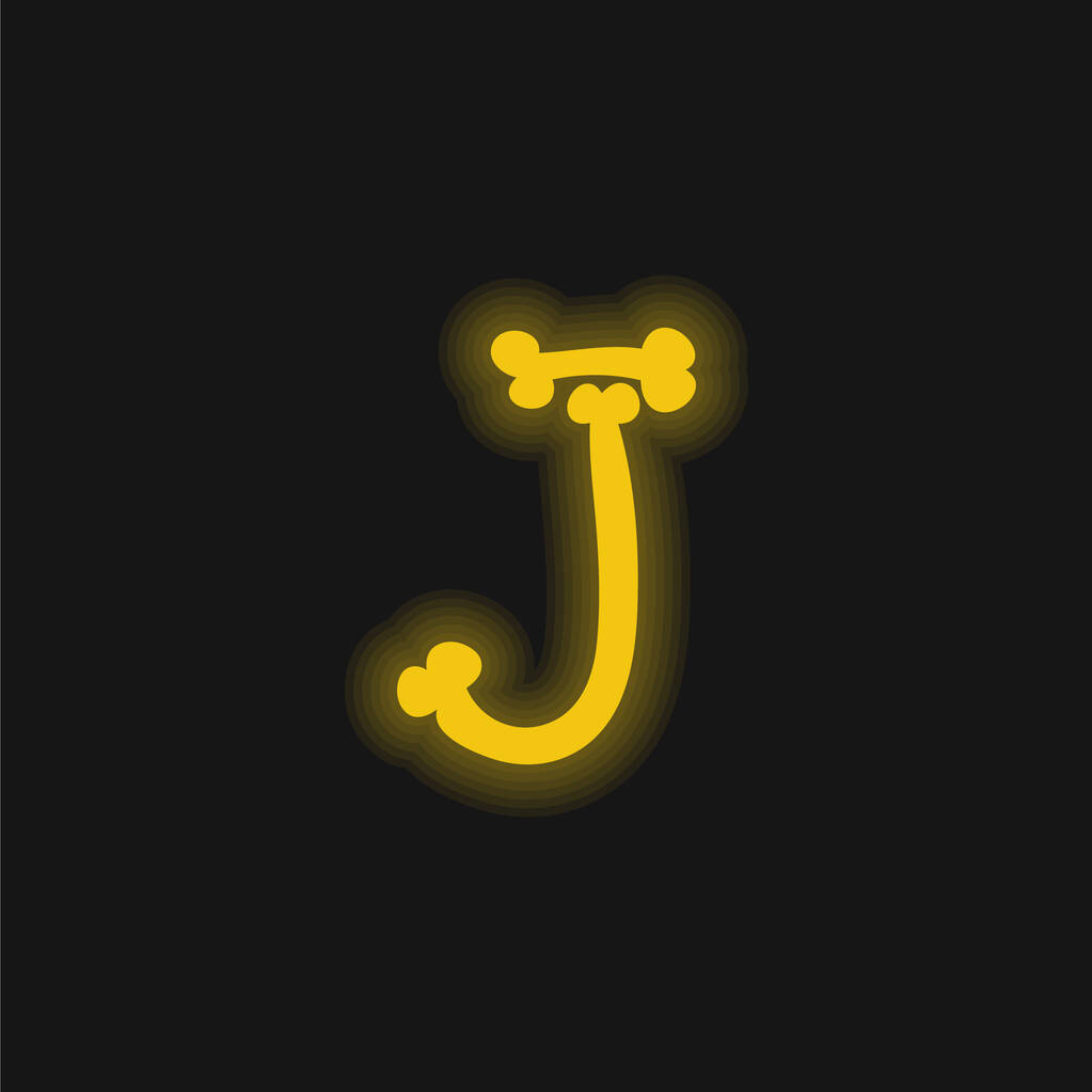 Ossa Halloween Tipografia Lettera J giallo incandescente icona al neon - Vettoriali, immagini