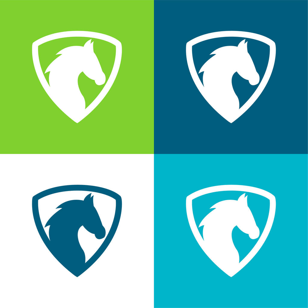 Black Horse Head In A Shield Flat four color minimal icon set - Vector, Image