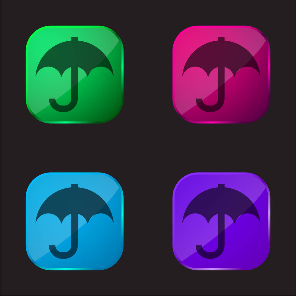Czarny parasol na deszcz cztery kolory szklany przycisk ikona - Wektor, obraz