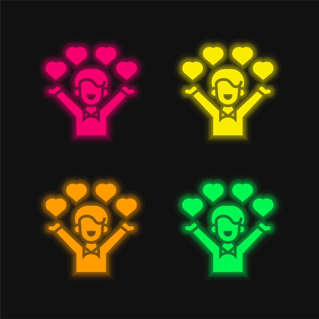 Afecto cuatro color brillante icono de vectores de neón - Vector, imagen