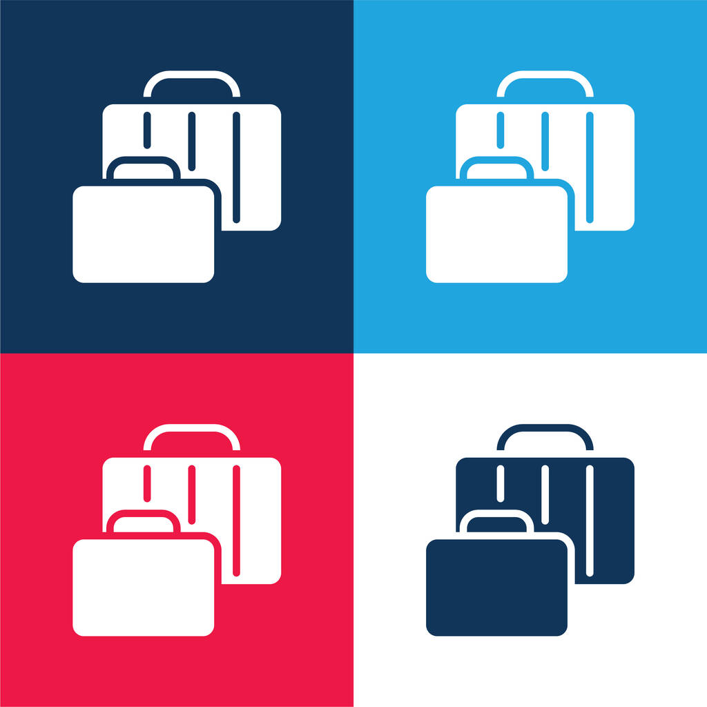 Bagaż niebieski i czerwony zestaw czterech kolorów minimalny zestaw ikon - Wektor, obraz