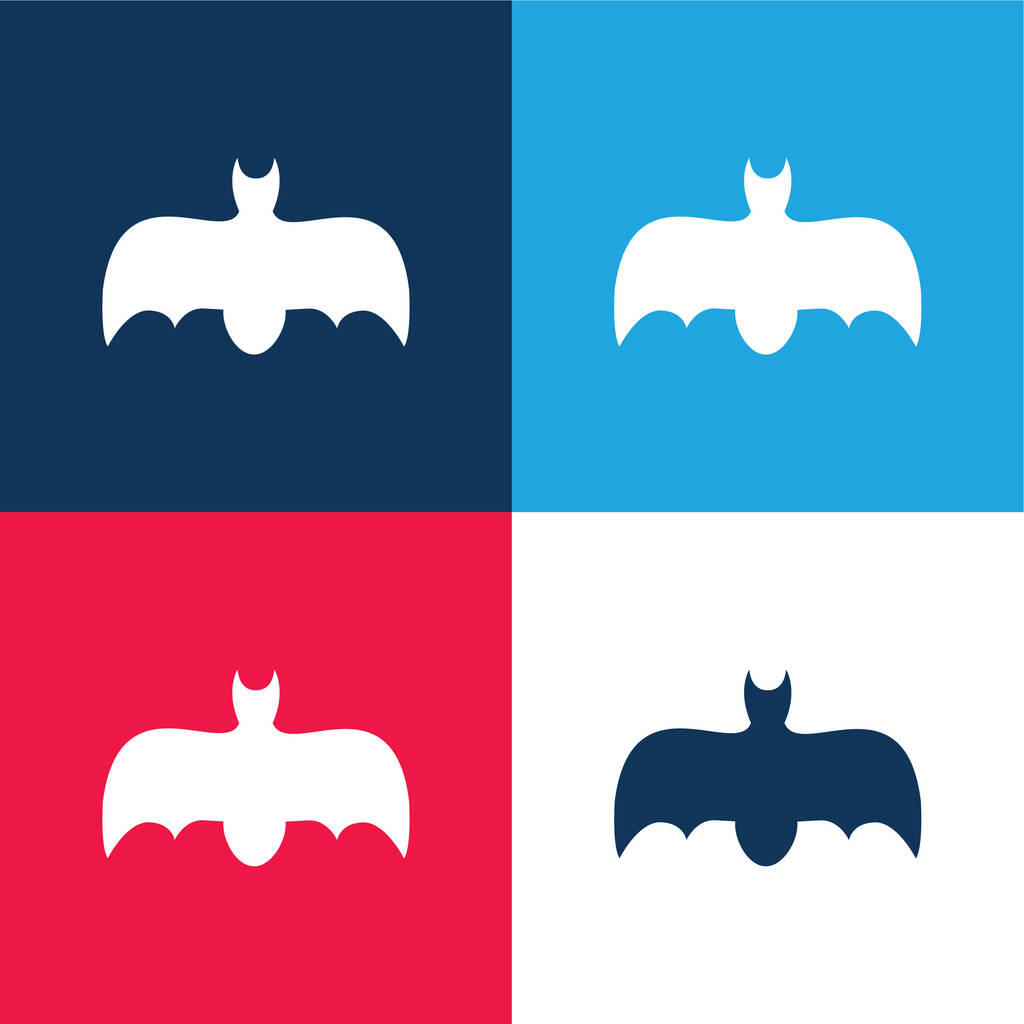 Bat With Open Wings blue and red four color minimal icon set - Vector, Image