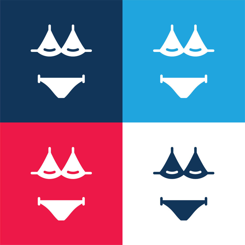 Bikini blu e rosso set di icone minime a quattro colori - Vettoriali, immagini
