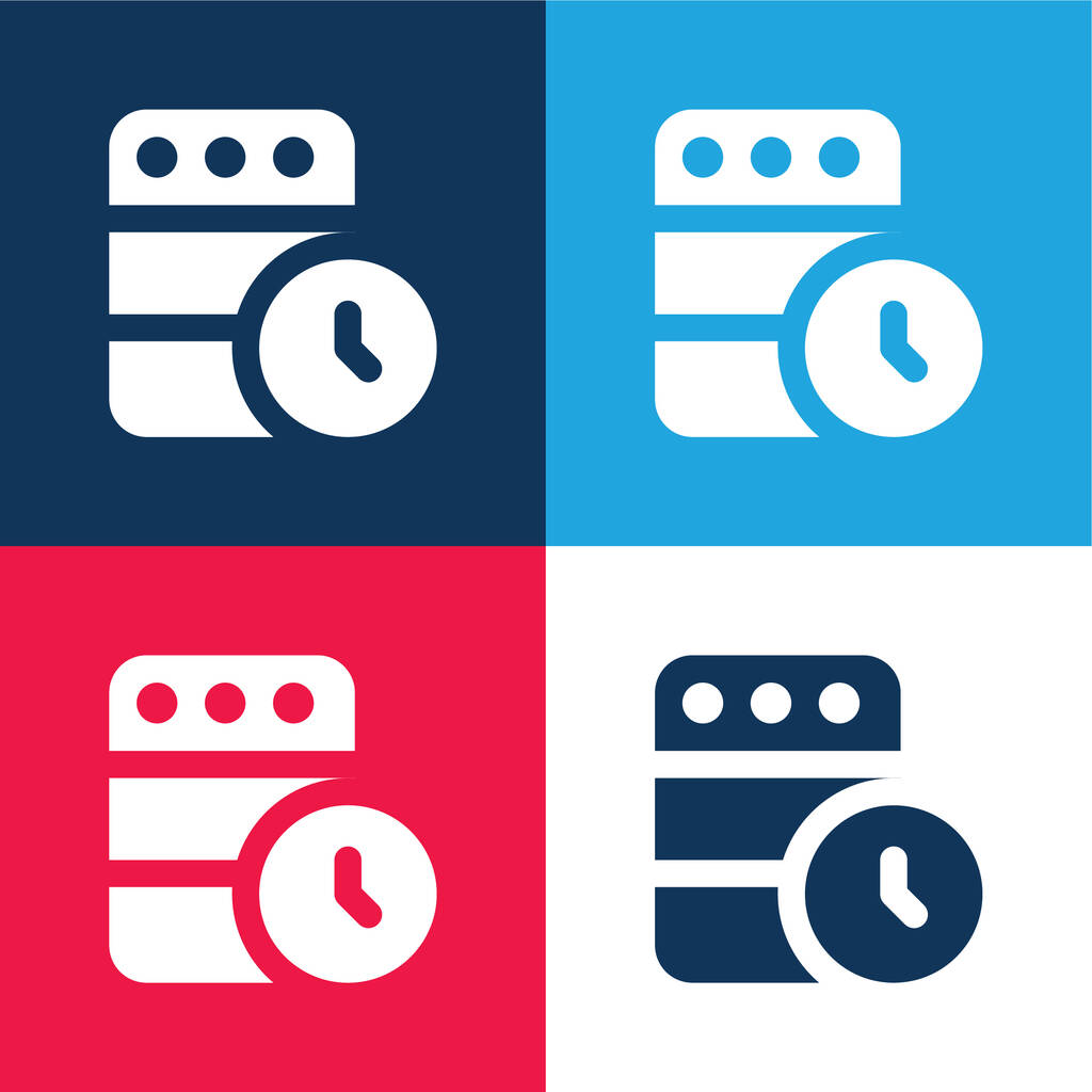 Add To Queue blue and red four color minimal icon set - Vector, Image