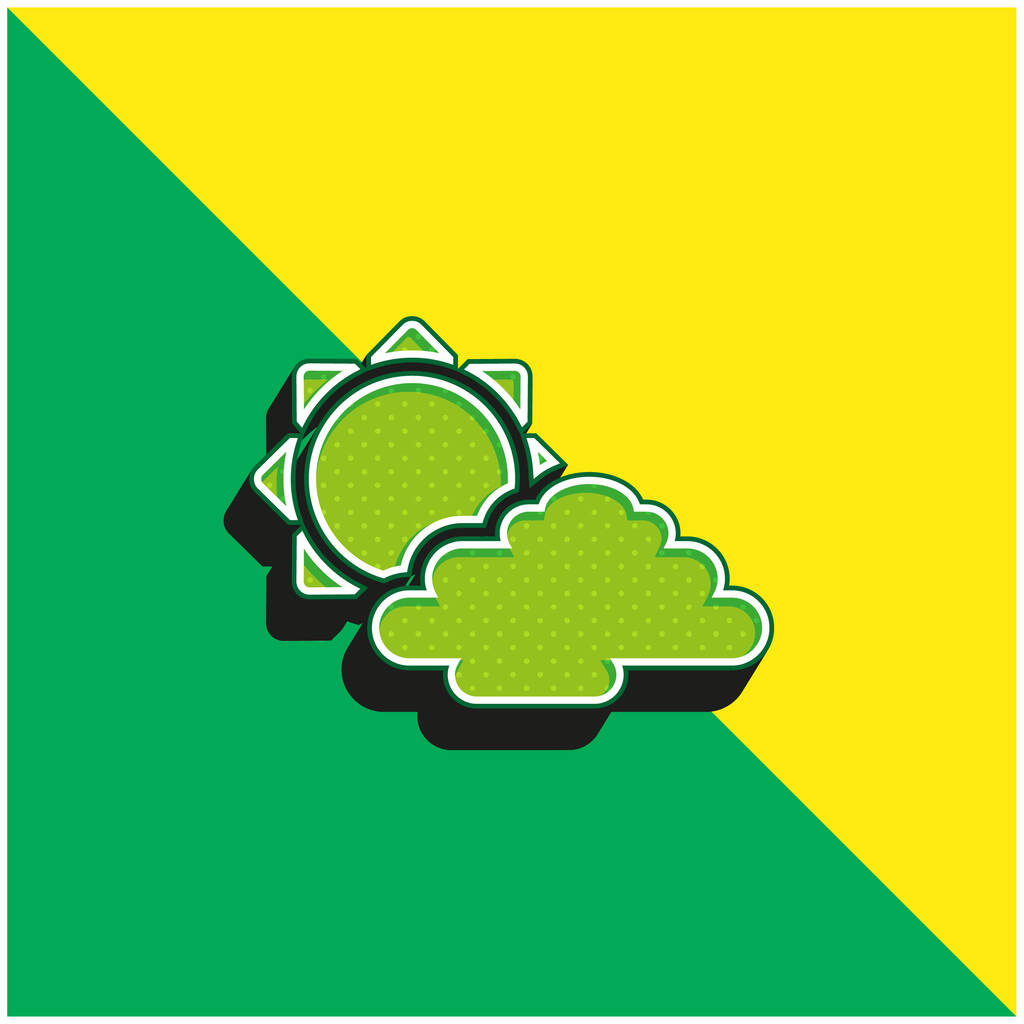 Big Sun és Cloud Zöld és sárga modern 3D vektor ikon logó - Vektor, kép