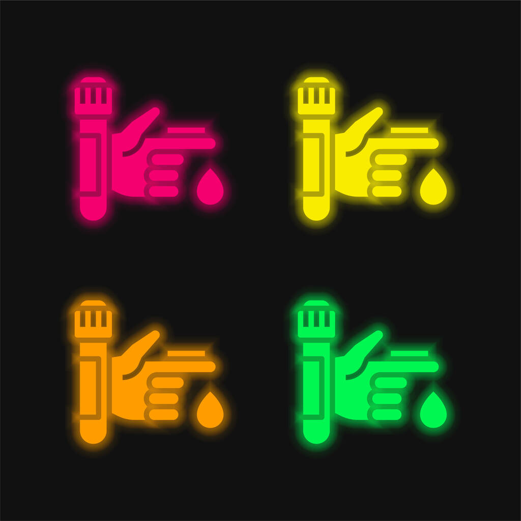 Kan Testi dört renk parlayan neon vektör simgesi - Vektör, Görsel