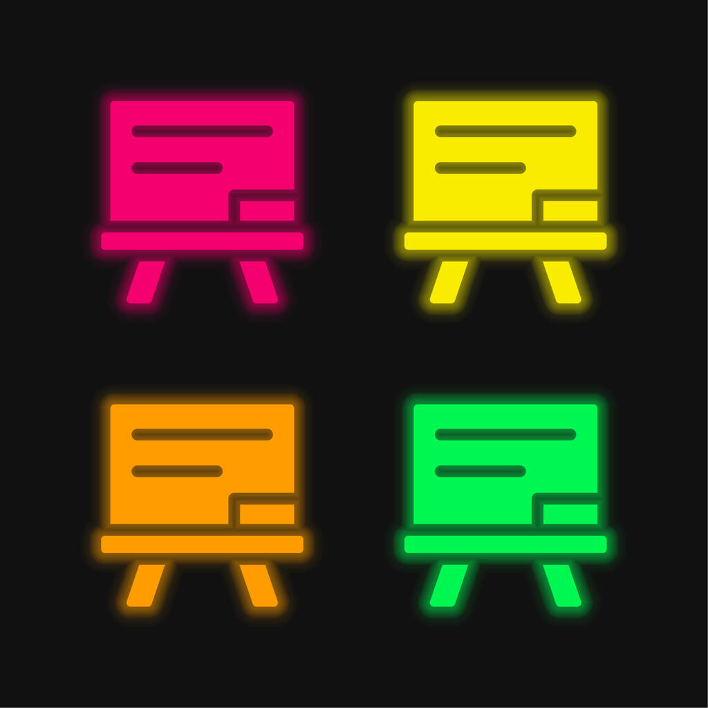 Blackboard négy színű izzó neon vektor ikon - Vektor, kép