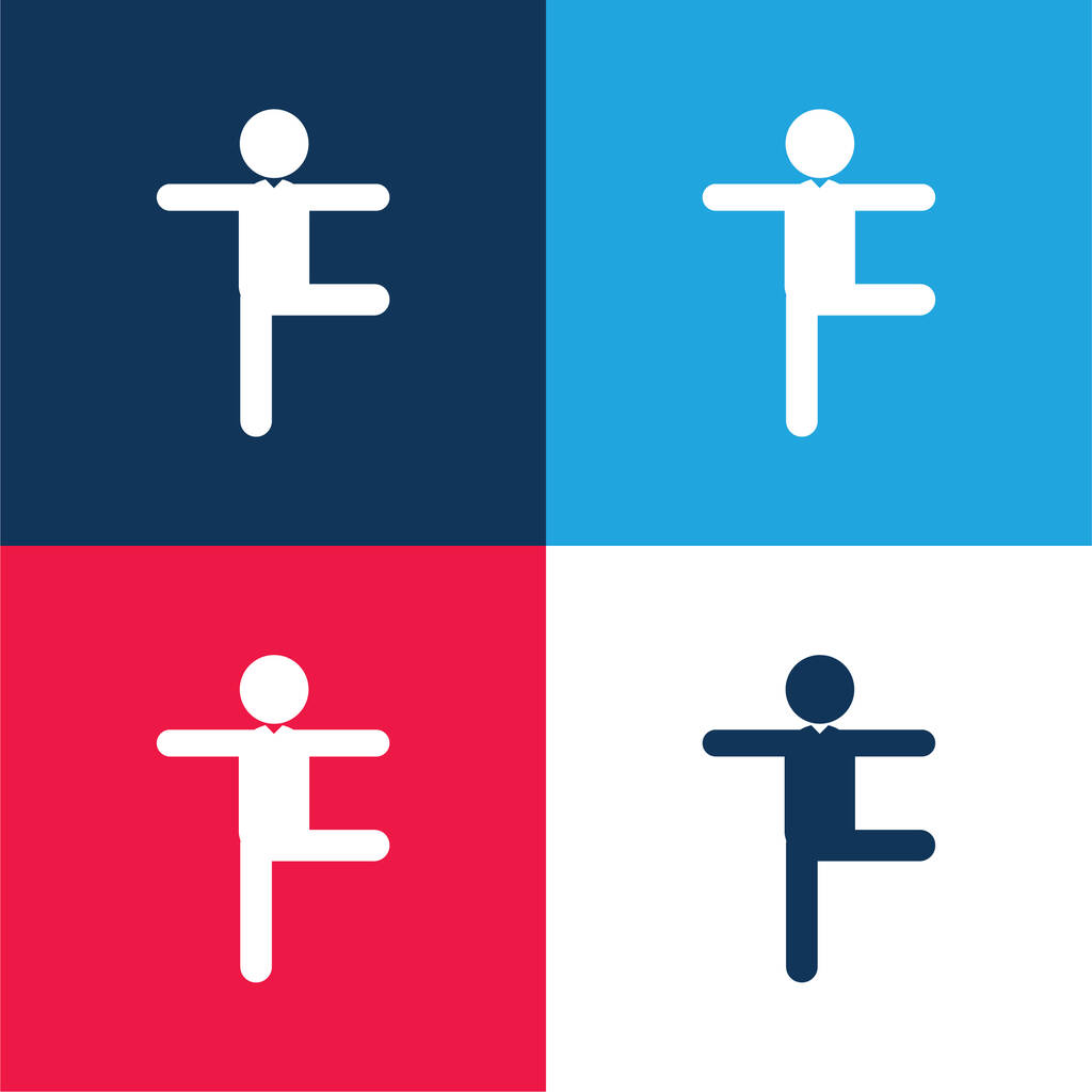 Equilibrio Uomo Postura blu e rosso quattro colori set icona minima - Vettoriali, immagini