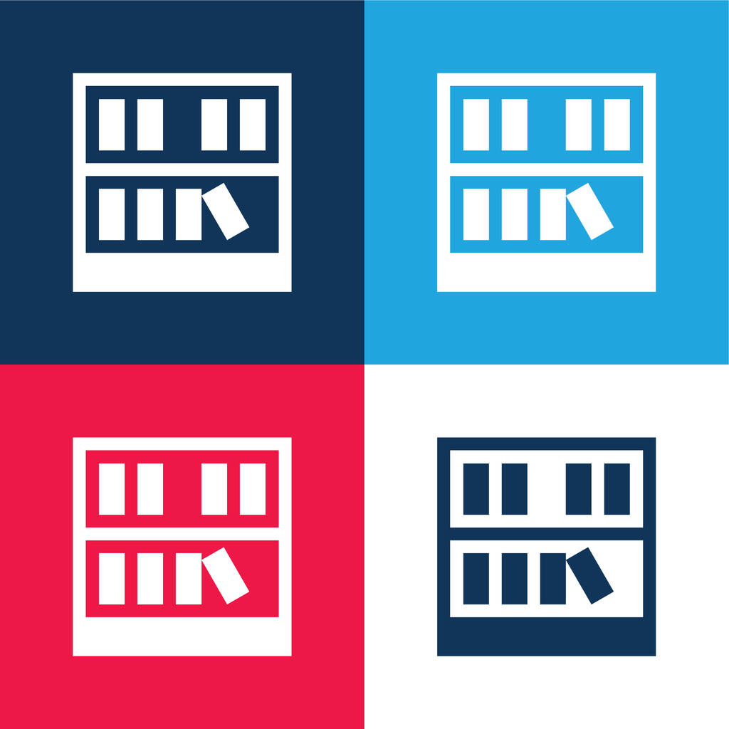 Bücherregal blau und rot vier Farben minimales Icon-Set - Vektor, Bild