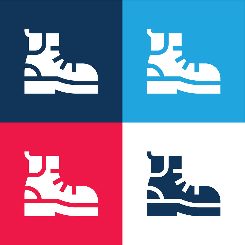 Boty modré a červené čtyři barvy minimální ikona nastavena - Vektor, obrázek