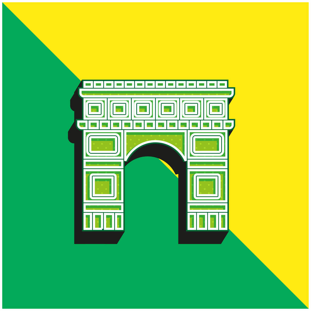 Arco De Triomphe Verde e amarelo moderno logotipo vetor 3d ícone - Vetor, Imagem