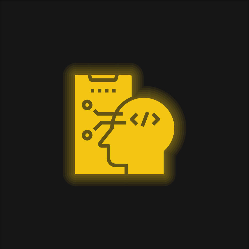 Algoritmus sárga izzó neon ikon - Vektor, kép