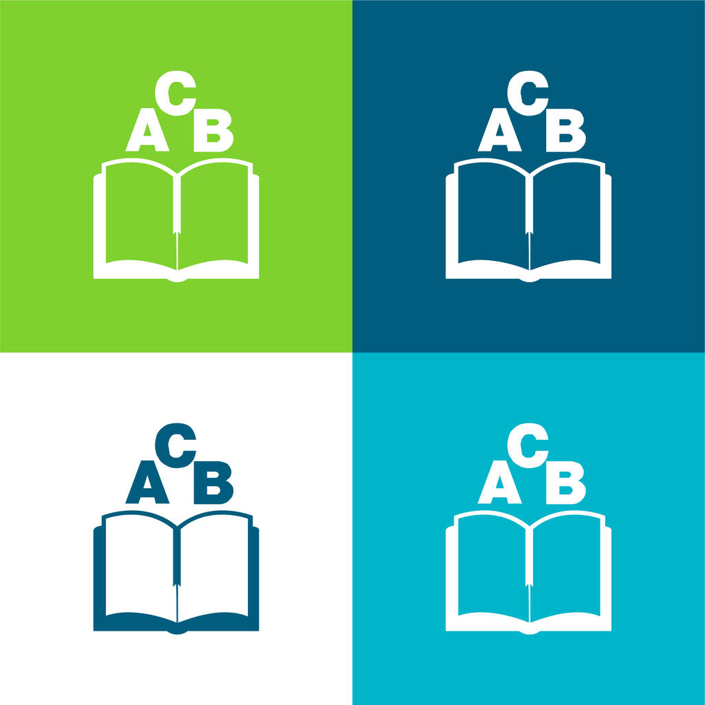 ABC Boek Vlak vier kleuren minimale pictogram set - Vector, afbeelding
