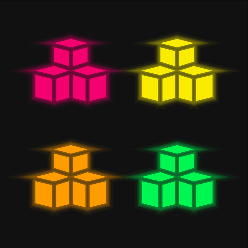 Icône vectorielle néon éclatante modèle 3d quatre couleurs - Vecteur, image